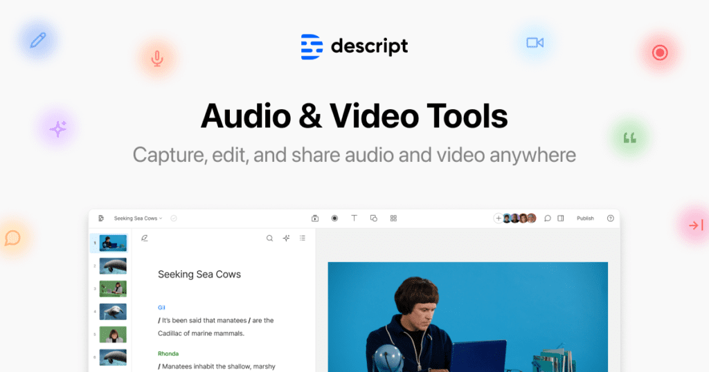 أداة Descript من أفضل أدوات الذكاء الاصطناعي لإنشاء الفيديو
